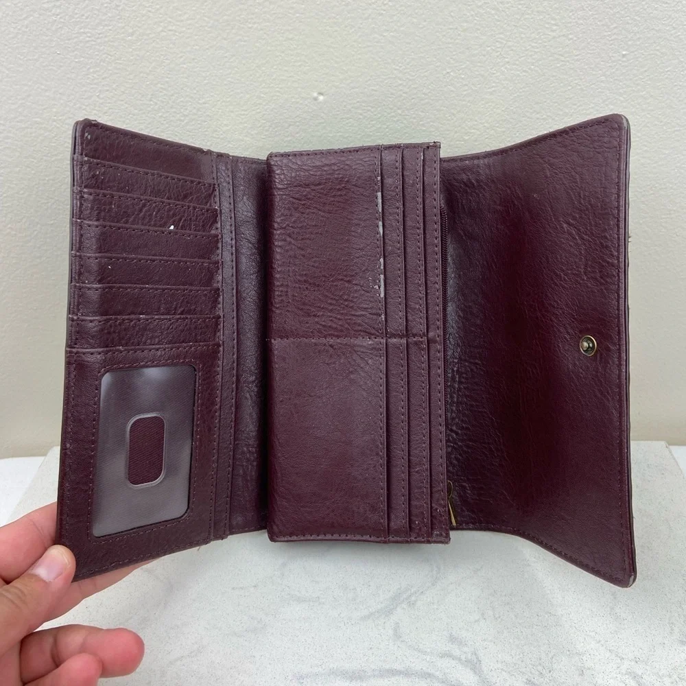 Fossil Logan RFID flap claret red full size Wallet Multicolor Studded